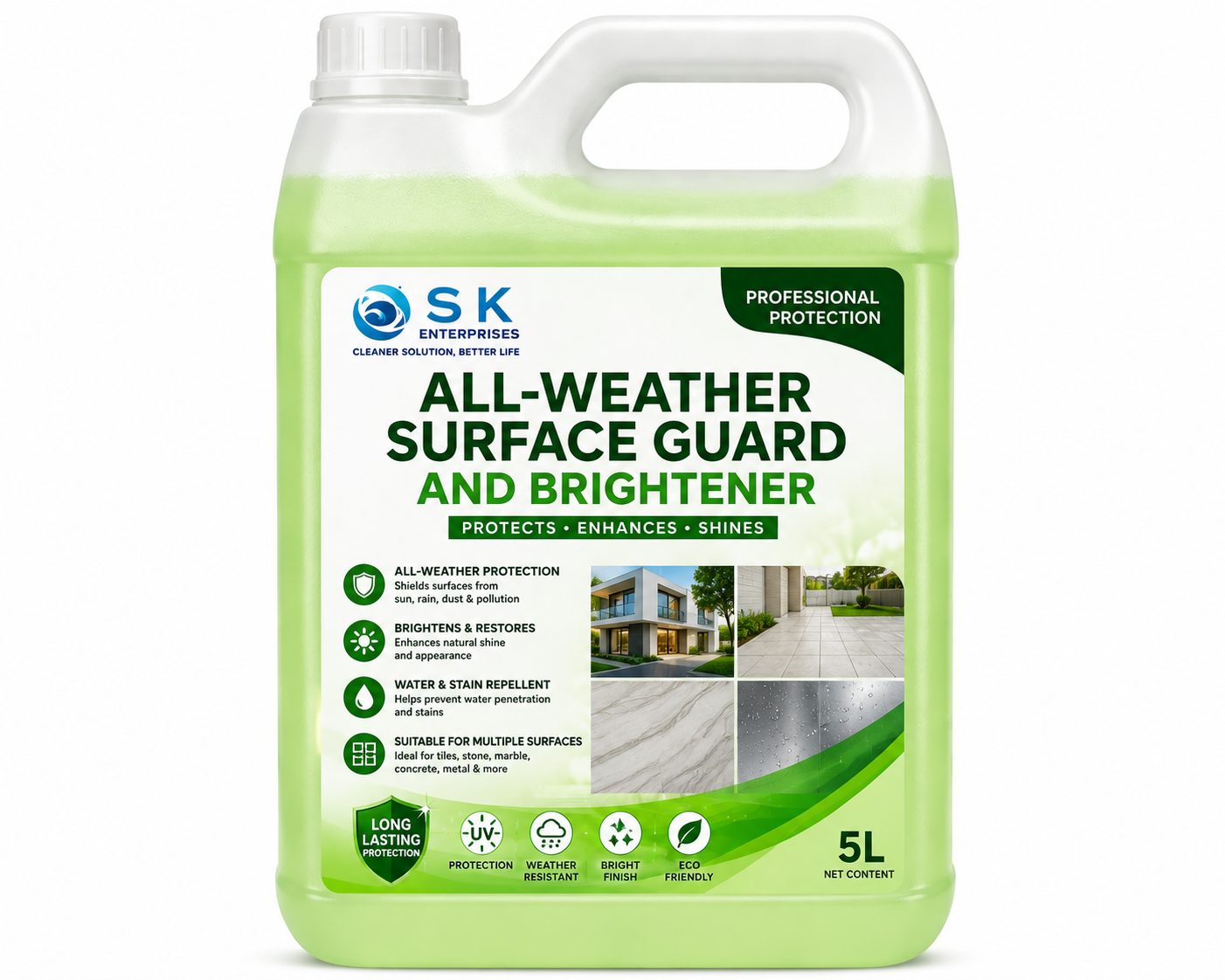 S K Enterprises All-Weather Surface Guard and Brightener 5 litre — protects, enhances, shines
