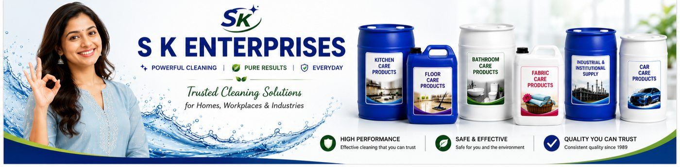 S K Enterprises cleaning products and detergents range banner